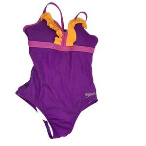 4/$25 Speedo Purple Orange Ruffle Racerback one Piece Size 6 Swimsuit